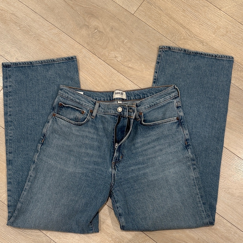 Agolde Light Blue Straight Leg Jeans - Picture 4 of 7